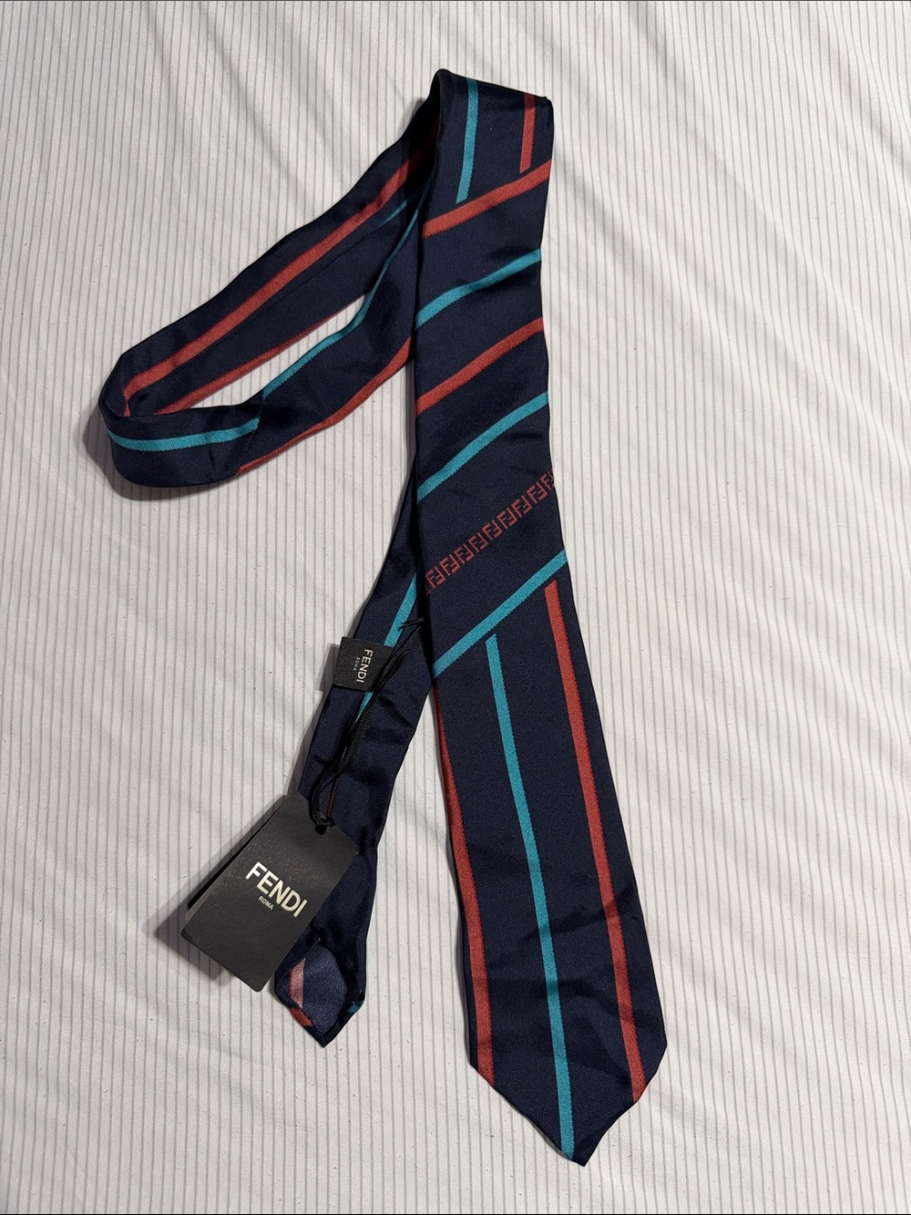Fendi Men’s Navy Striped Silk Tie